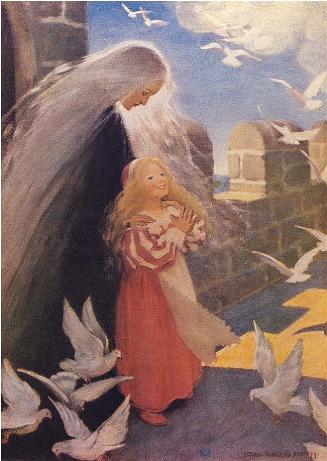 She clapped her hands with delight, and up rose such a flapping of wings.