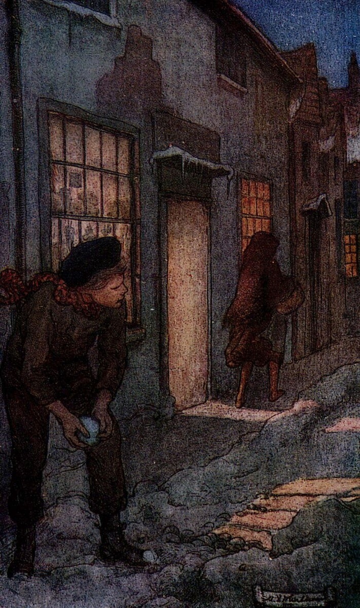 into a snowball, and sent it after the girl